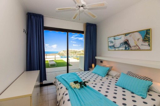 Bedroom with sea views